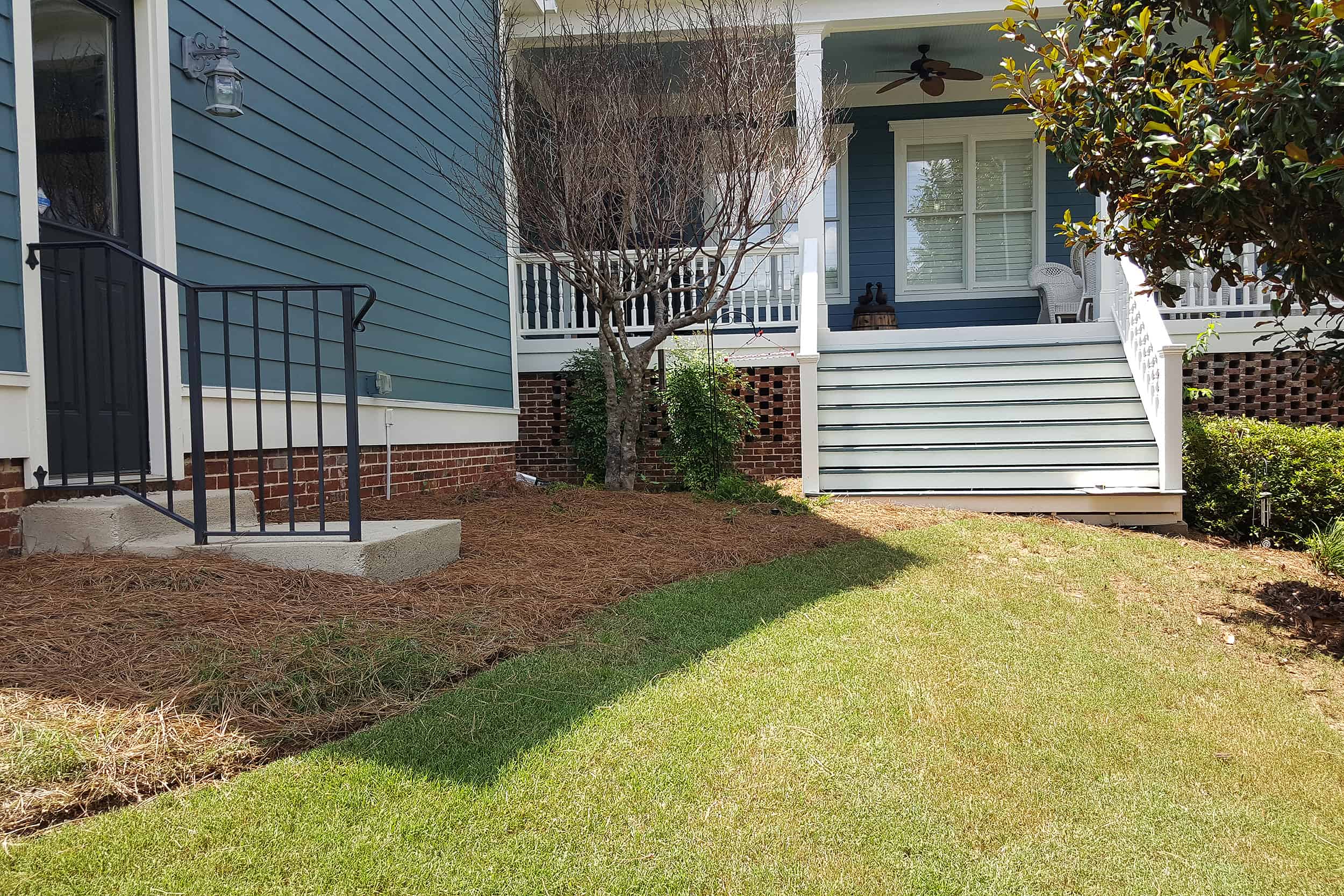 Braselton landscape for back porch before with difficult access