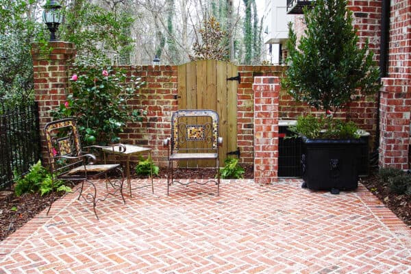 Masonry for brick herringbone courtyard patio in Atlanta