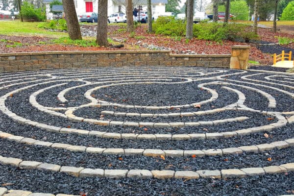 Landscape for Church outdoor labyrinth on Palm Sunday in Winder