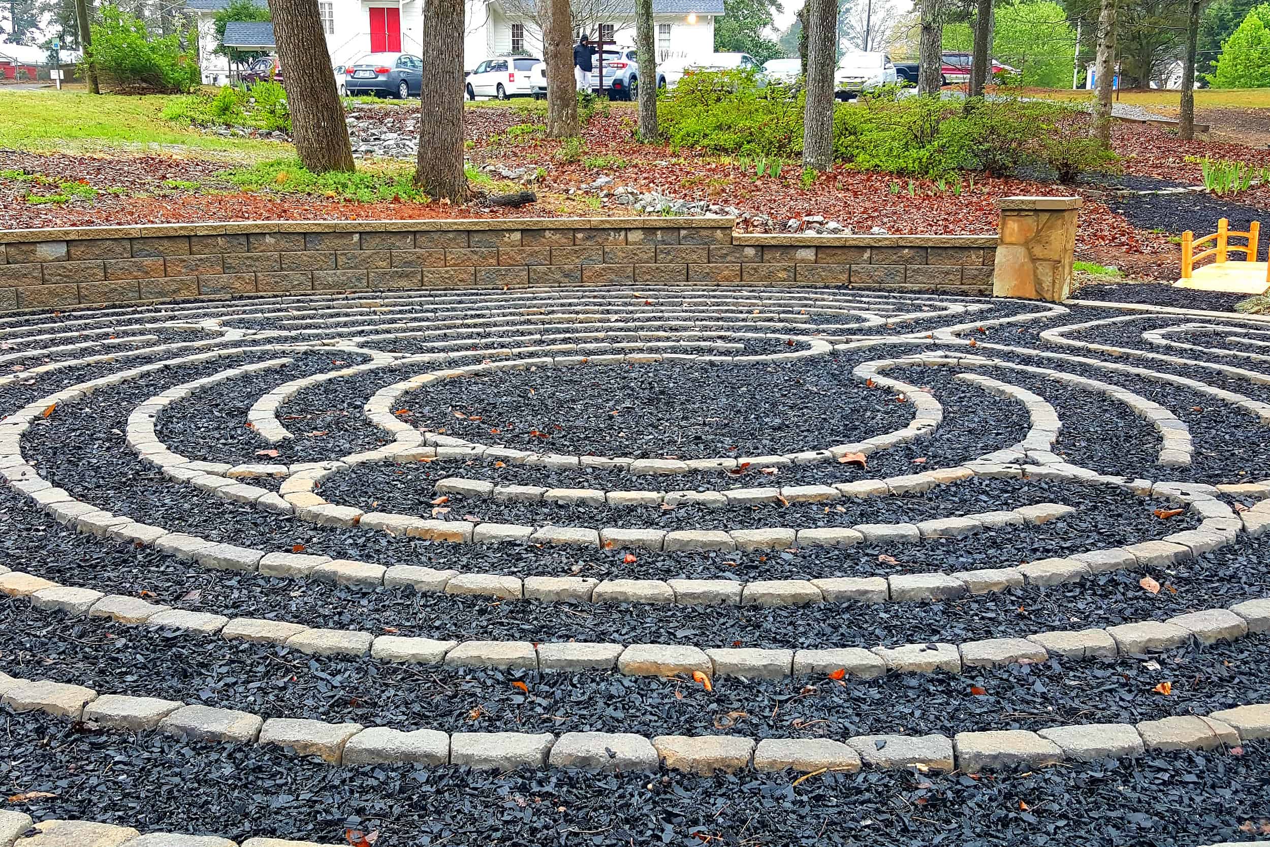 Landscape for Church outdoor labyrinth on Palm Sunday in Winder