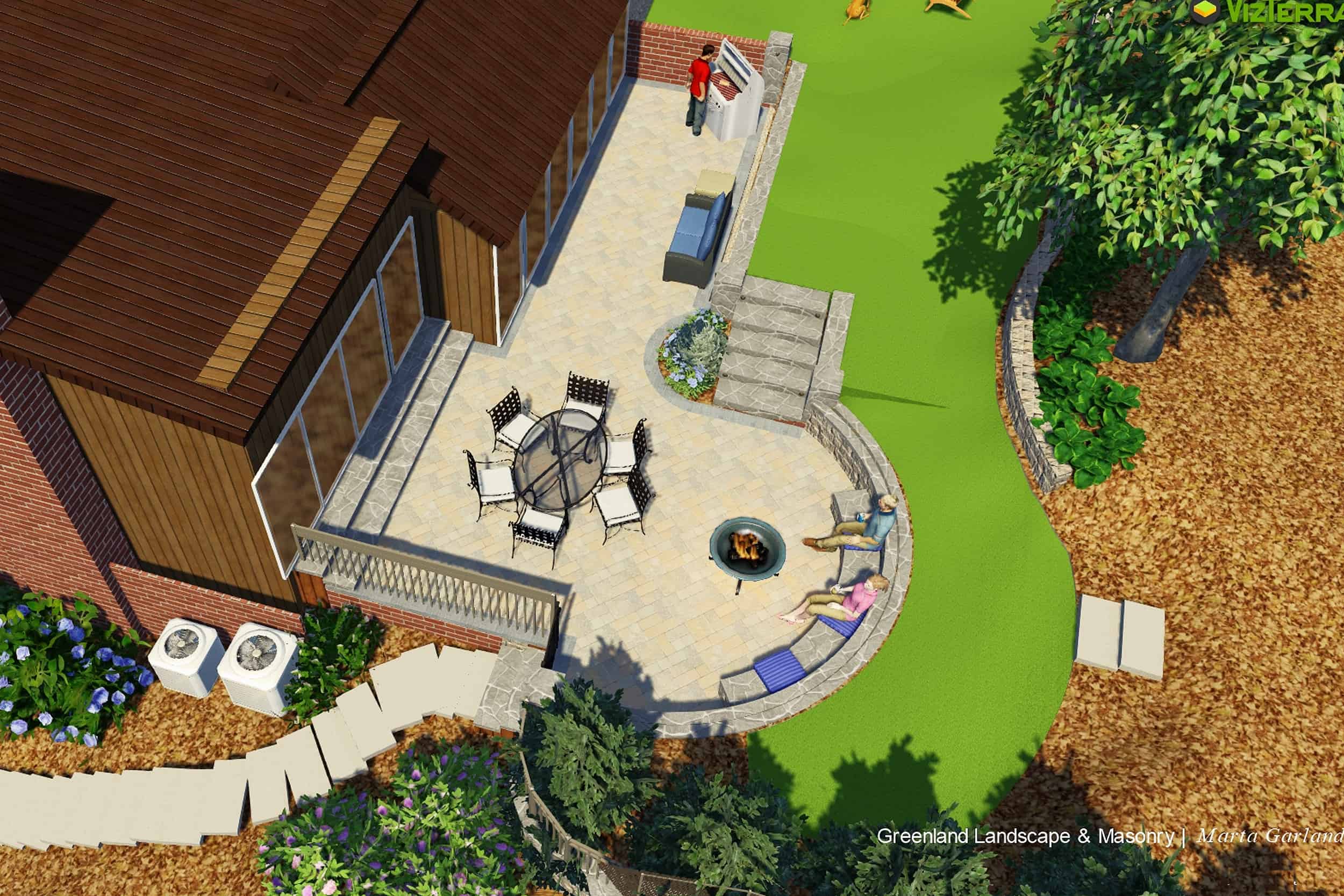Doraville mid century modern patio 3D landscaping design