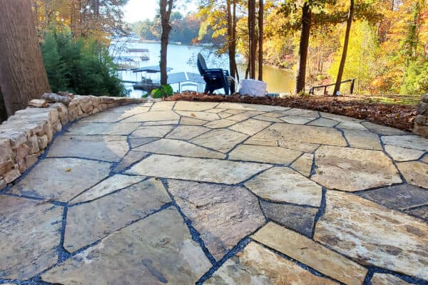 Landscaping for Rustic dry set stone patio Lake Lanier